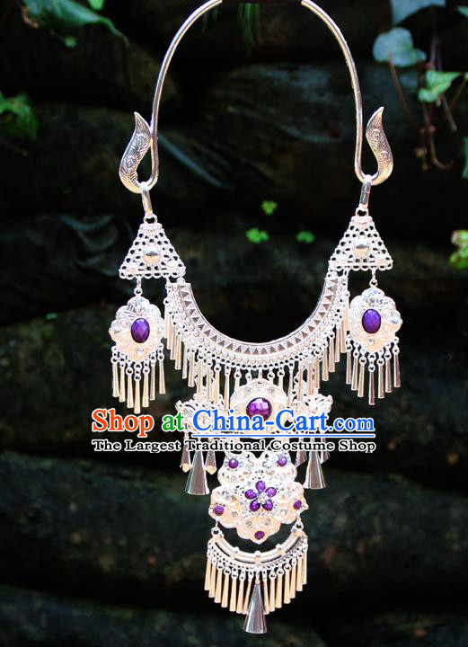 Chinese Ethnic Tassel Purple Necklace Traditional National Jewelry Accessories for Women