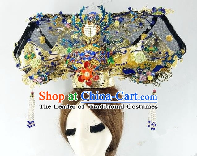 Chinese Handmade Classical Hairpins Hair Accessories Ancient Qing Dynasty Palace Lady Headwear Phoenix Coronet for Women