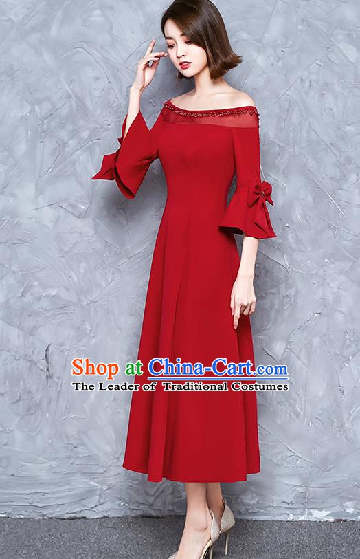 Professional Modern Dance Costume Chorus Group Clothing Bride Mandarin Sleeve Red Full Dress for Women