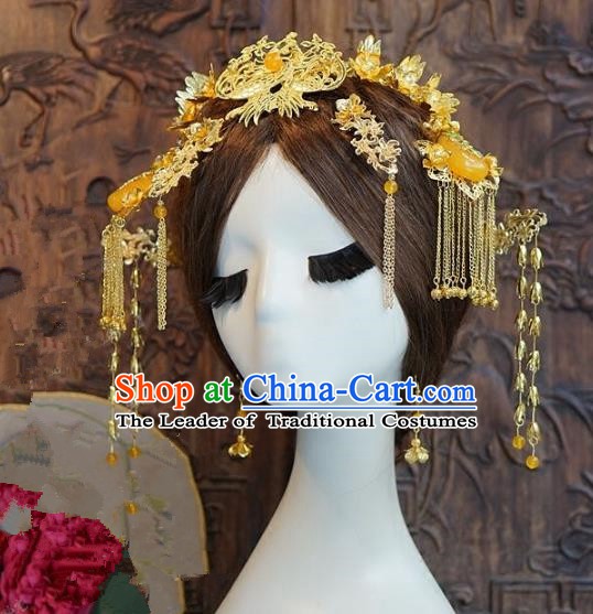 Chinese Handmade Classical Hairpins Hair Accessories Ancient Bride Xiuhe Suit Headwear Phoenix Coronet for Women
