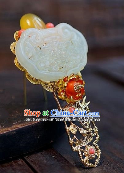 Chinese Handmade Classical Jade Hairpins Hair Accessories Ancient Bride Xiuhe Suit Headwear Hair Clip for Women