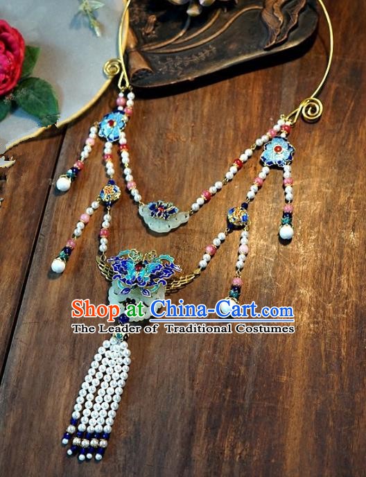 Asian Chinese Traditional Handmade Jewelry Accessories Cloisonne Necklet Bride Long Tassel Necklace for Women