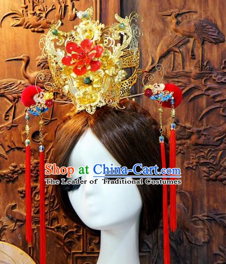 Chinese Handmade Classical Tassel Hairpins Hair Accessories Step Shake Ancient Bride Phoenix Coronet for Women