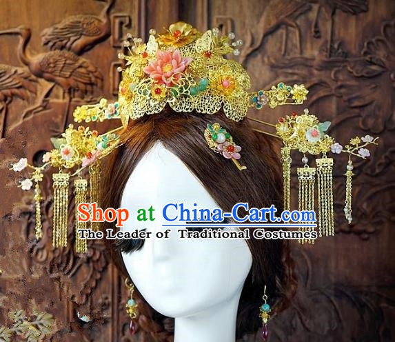 Chinese Handmade Classical Tassel Hairpins Hair Accessories Ancient Bride Phoenix Coronet for Women