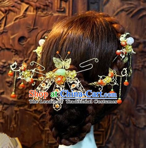Chinese Handmade Classical Hairpins Tassel Hair Accessories Ancient Bride Xiuhe Suit Headwear for Women