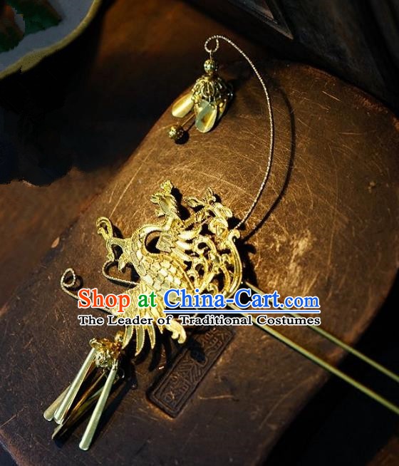 Chinese Handmade Classical Xiuhe Hair Accessories Step Shake Ancient Bride Phoenix Hairpins for Women