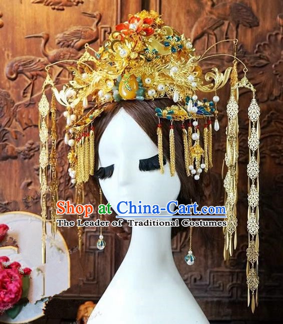 Chinese Handmade Classical Xiuhe Hair Accessories Luxurious Phoenix Coronet Ancient Hairpins for Women