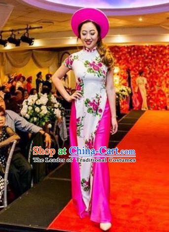 Asian Vietnam Costume Vietnamese Bride Trational Stage Performance Ao Dai Cheongsam Dress for Women