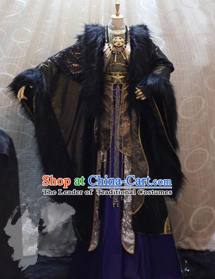 Ancient China Cosplay Imperial Emperor Purple Costumes Swordsman Knight Embroidered Clothing for Men