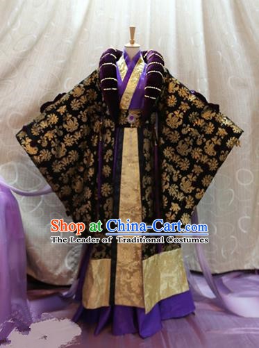 Ancient China Cosplay Tang Dynasty Imperial Emperor Purple Costumes Swordsman Knight Embroidered Clothing for Men