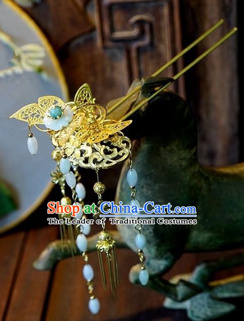Chinese Handmade Classical Hair Accessories Ancient Tassel Butterfly Hairpins for Women