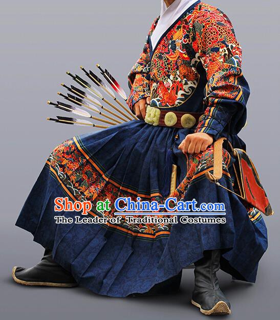 Ancient Chinese Ming Dynasty Imperial Bodyguard Embroidered Costume Blue Fly Fish Cloths for Men