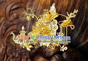 Chinese Handmade Classical Hair Accessories Ancient Golden Hair Stick Hairpins for Women