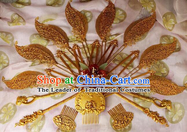 Ancient China Tang Dynasty Imperial Concubine Wedding Hair Accessories Hairpins Complete Set