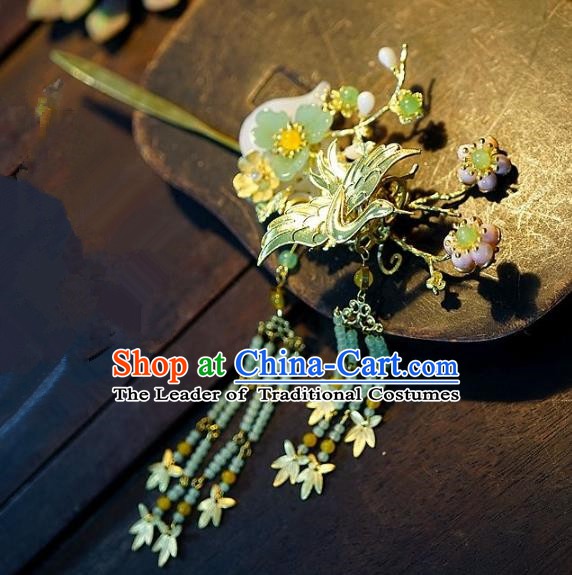 Chinese Handmade Classical Hairpins Tassel Golden Step Shake Hair Accessories Ancient Bride Headwear for Women