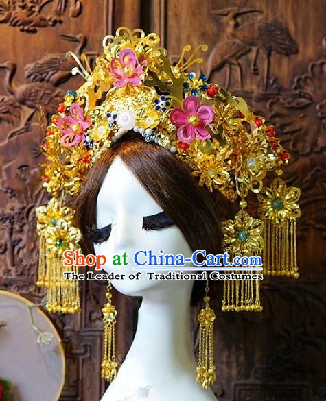 Chinese Handmade Classical Hair Accessories Ancient Empress Phoenix Coronet Hairpins Complete Set for Women