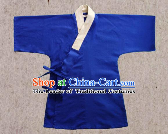 Ancient China Ming Dynasty Swordsman Costumes Hanfu Blue Shirts for Men