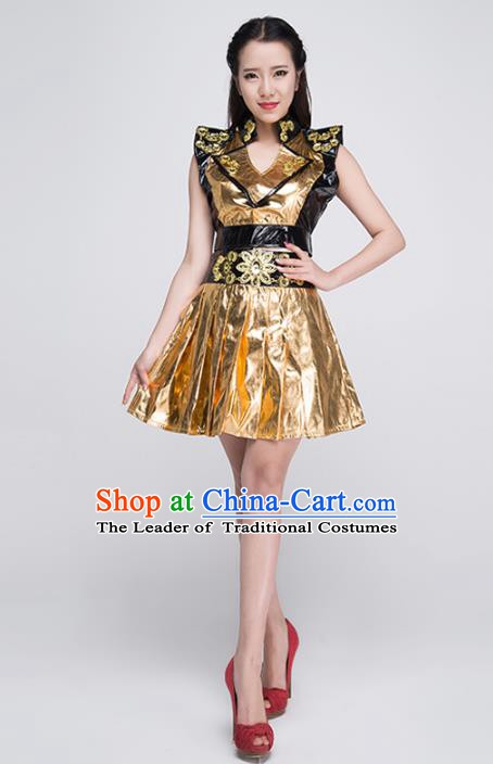 Professional Modern Dance Stage Performance Golden Dress Halloween Costume for Women