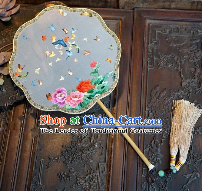 Chinese Handmade Classical Suzhou Embroidery Fans Ancient Palace Round Fans for Women
