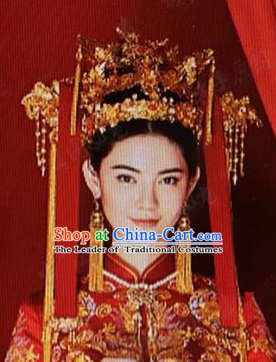 Chinese Handmade Classical Wedding Hairpins Ancient Hanfu Bride Phoenix Coronet Hair Accessories for Women