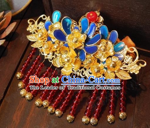 Chinese Handmade Classical Hairpins Ancient Hanfu Blueing Step Shake Hair Accessories for Women
