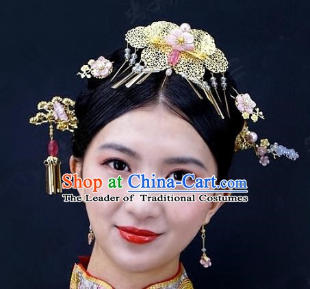 Chinese Handmade Classical Hairpins Ancient Hanfu Xiuhe Suit Headdress Hair Accessories for Women