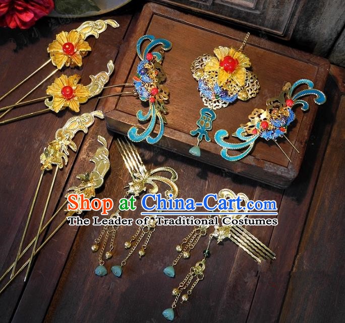 Chinese Handmade Classical Blueing Hairpins Ancient Hanfu Headdress Hair Accessories for Women