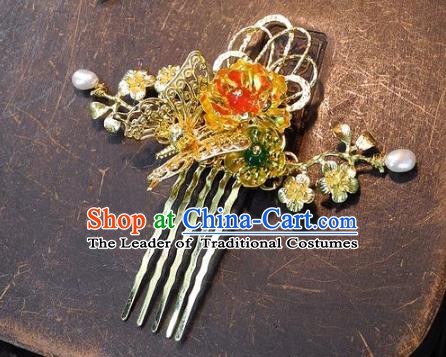 Chinese Handmade Classical Golden Hairpins Ancient Hanfu Hair Comb Headdress Hair Accessories for Women