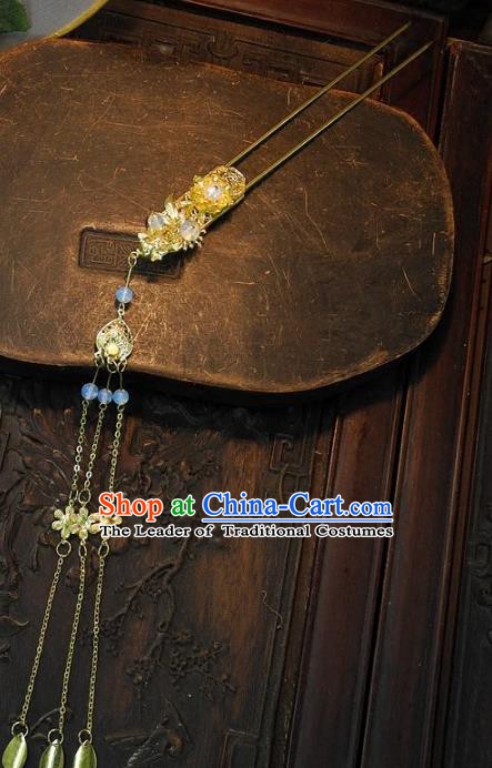 Chinese Handmade Classical Golden Tassel Hairpins Ancient Hanfu Headdress Hair Accessories for Women