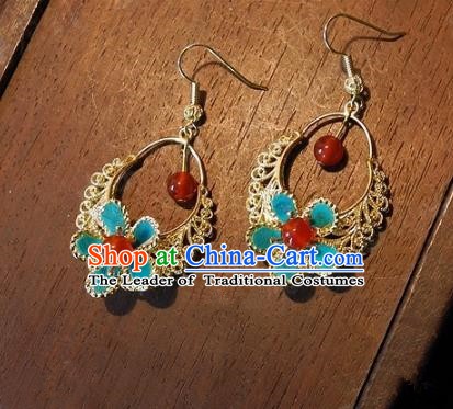 Asian Chinese Traditional Handmade Jewelry Accessories Tassel Blue Earrings for Women