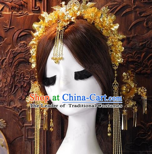 Chinese Handmade Classical Hairpins Ancient Hanfu Xiuhe Tassel Phoenix Coronet Hair Accessories for Women