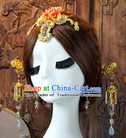 Chinese Handmade Classical Hair Accessories Ancient Hanfu Hairpins Xiuhe Suit Hair Stick Complete Set for Women