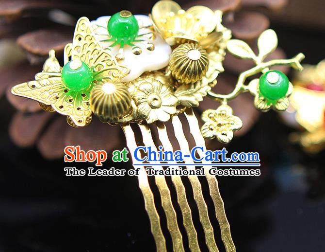 Handmade Chinese Ancient Palace Lady Hair Accessories Hanfu Golden Butterfly Hair Comb Hairpins for Women