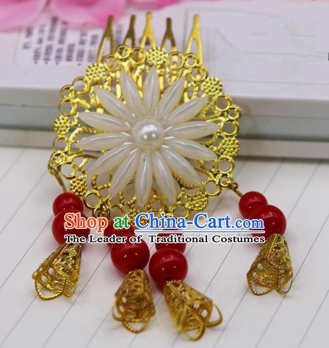 Handmade Chinese Ancient Palace Lady Hair Accessories Hanfu Red Beads Hair Comb Hairpins for Women