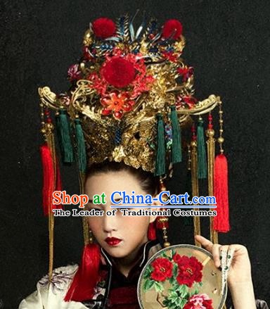 Chinese Handmade Classical Hair Accessories Bride Headdress Phoenix Coronet Ancient Hanfu Hairpins for Women