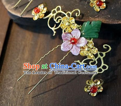 Chinese Handmade Classical Hair Accessories Ancient Hanfu Cloisonne Hairpins Pink Flower Hair Clip for Women