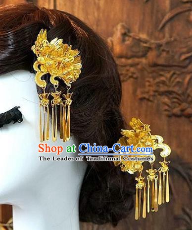 Chinese Handmade Classical Hair Accessories Ancient Hanfu Tassel Hairpins Bride Golden Step Shake for Women