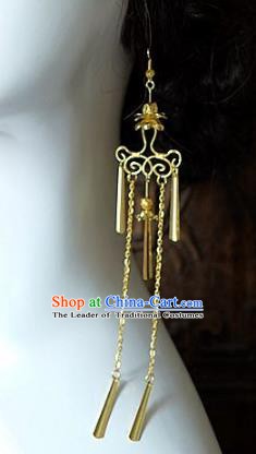 Asian Chinese Traditional Handmade Jewelry Accessories Golden Tassel Earrings for Women