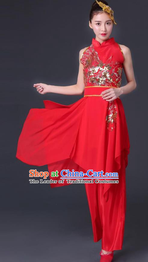 Traditional Chinese Yangge Fan Dancing Costume Classical Dance Modern Dance Dress Clothing Headwear