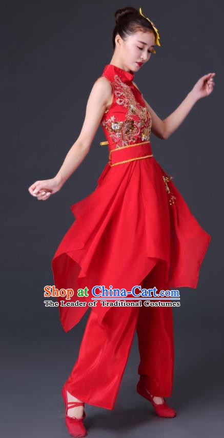 Traditional Chinese Yangge Fan Dancing Costume Classical Dance Modern Dance Dress Clothing Headwear