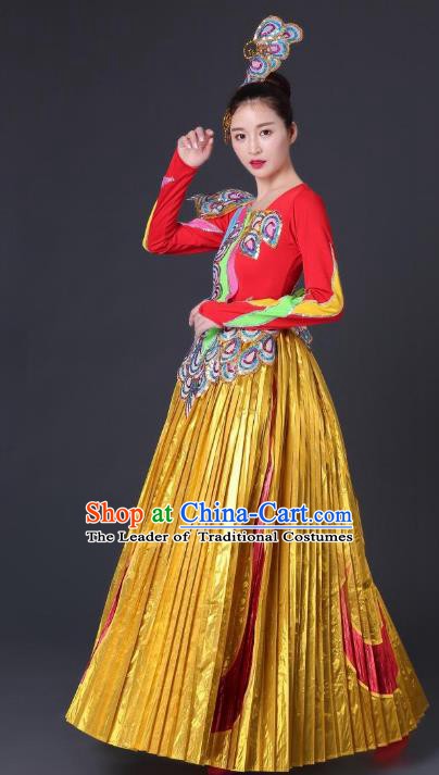 Traditional Chinese Yangge Fan Dancing Costume Classical Dance Modern Dance Dress Clothing Headwear