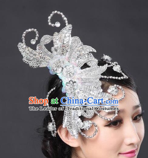 Chinese Classical Yangge Folk Fan Dance Hair Accessories Yangko Paillette Headwear for Women