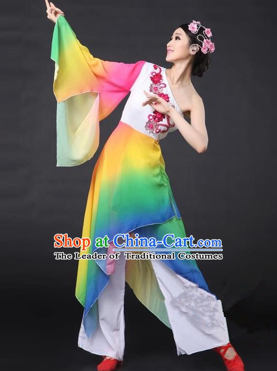 Traditional Chinese Classical Yangge Dance Costume, China Folk Dance Single Sleeve Clothing for Women