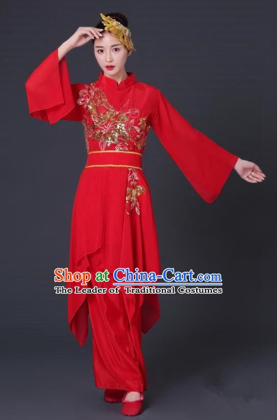 Traditional Chinese Classical Dance Red Costume, China Folk Dance Yangko Clothing for Women