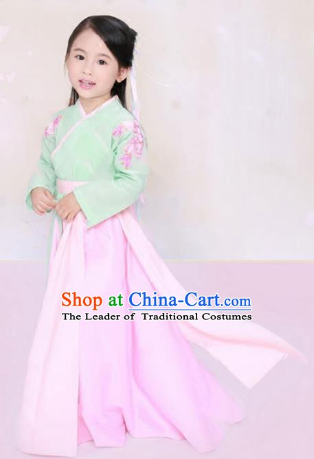 Traditional Chinese Ming Dynasty Palace Princess Embroidered Costume for Kids