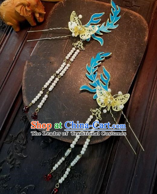 Chinese Handmade Classical Butterfly Tassel Hairpins Ancient Hanfu Wedding Hair Accessories for Women