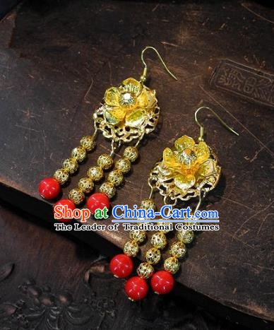 Asian Chinese Traditional Handmade Golden Earrings Jewelry Accessories Lotus Eardrop for Women