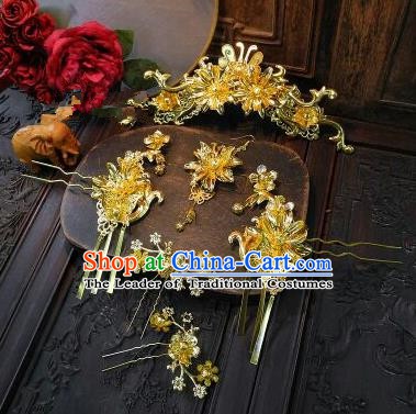 Chinese Handmade Classical Tassel Hairpins Ancient Xiuhe Suit Wedding Headdress Hair Accessories for Women