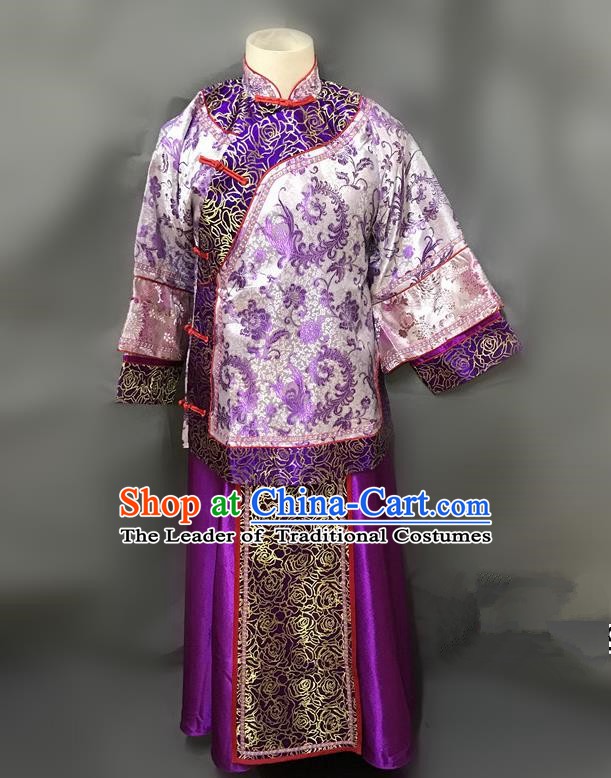 Traditional Chinese Qing Dynasty Young Mistress Costume Ancient Embroidered Purple Xiuhe Suit for Women
