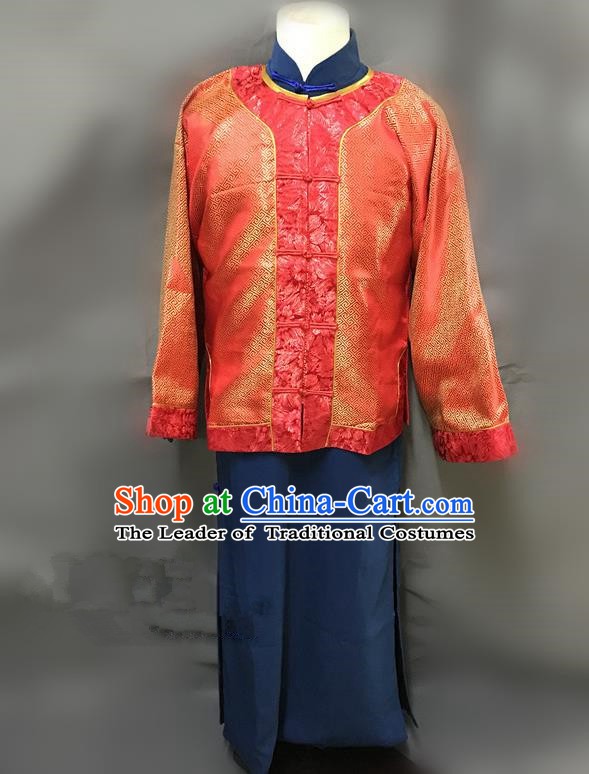 Traditional Chinese Stage Performance Red Costume Ancient Qing Dynasty Nobility Master Clothing for Men